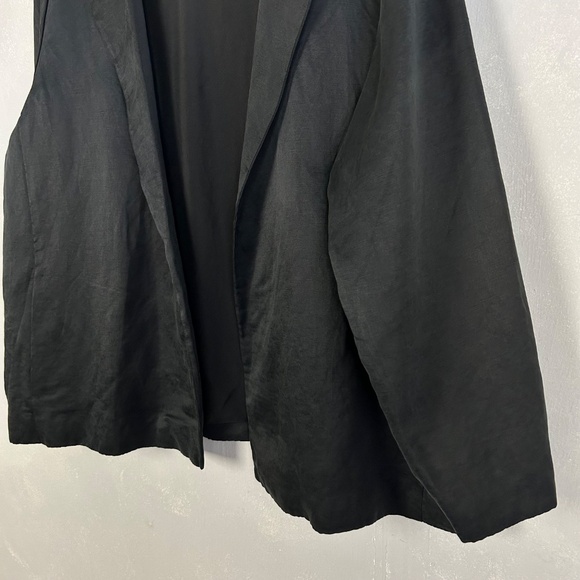 Eileen Fisher women size 1X open front jacket organic linen silk black w pockets - Picture 5 of 9